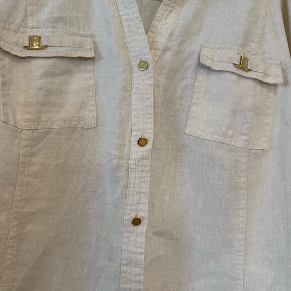 JM Collection 100% Linen Cream Gold Button Down Long Sleeve Blouse Sz 20W NWT - Picture 7 of 12